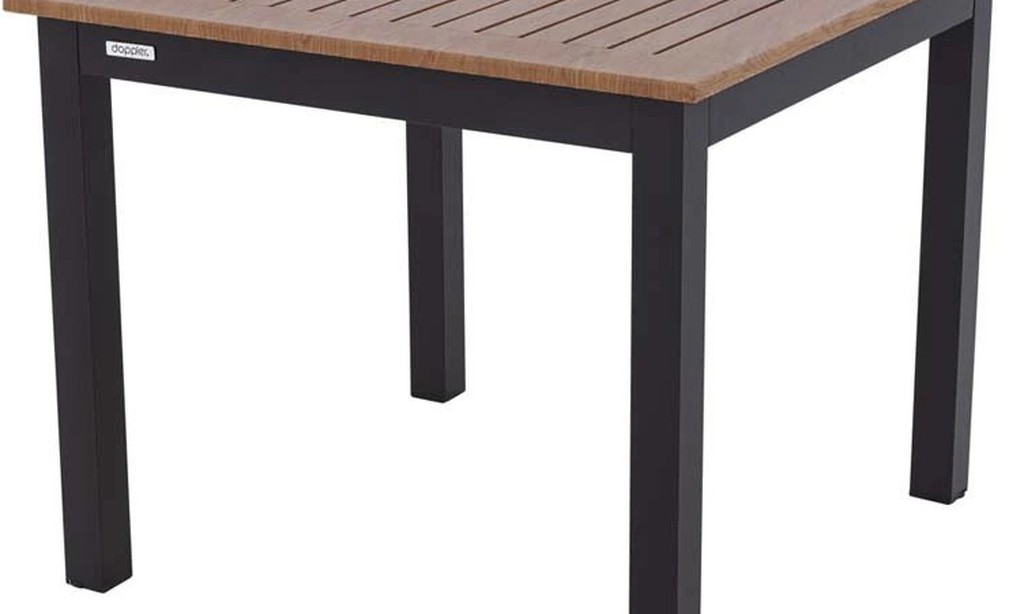 Detail žebrované desky s dekorem tmavého dřeva a hliníkové konstrukce stolu EXPERT WOOD PLUS od Doppler