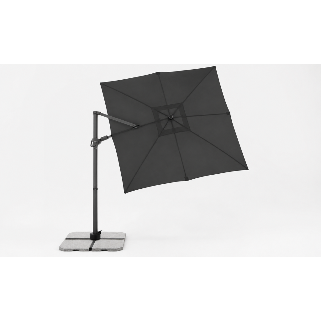 Antracitový výkyvný zahradní slunečník DERBY DX 210 × 210 cm s boční tyčí