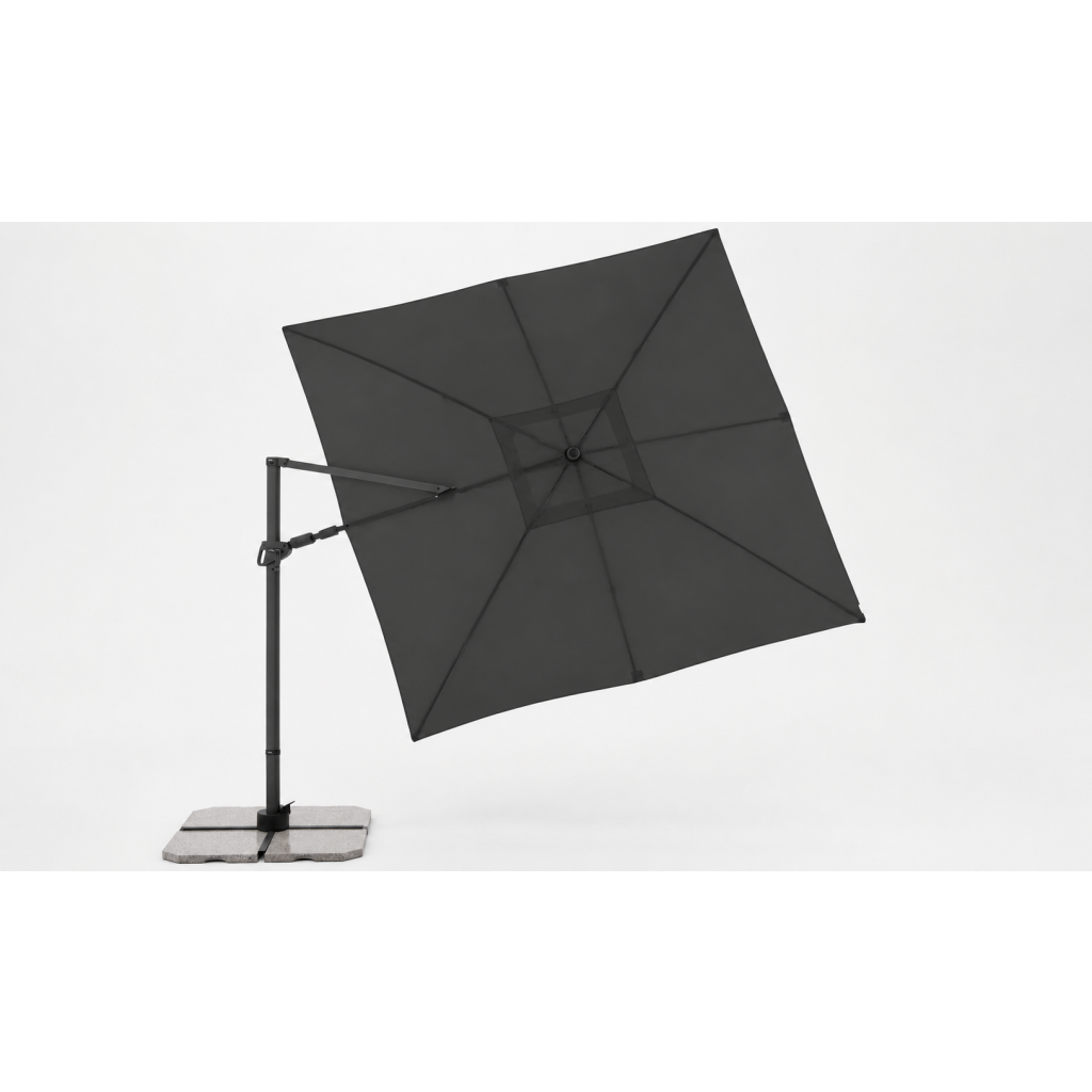 Antracitový výkyvný zahradní slunečník DERBY DX 280 × 280 cm s boční tyčí