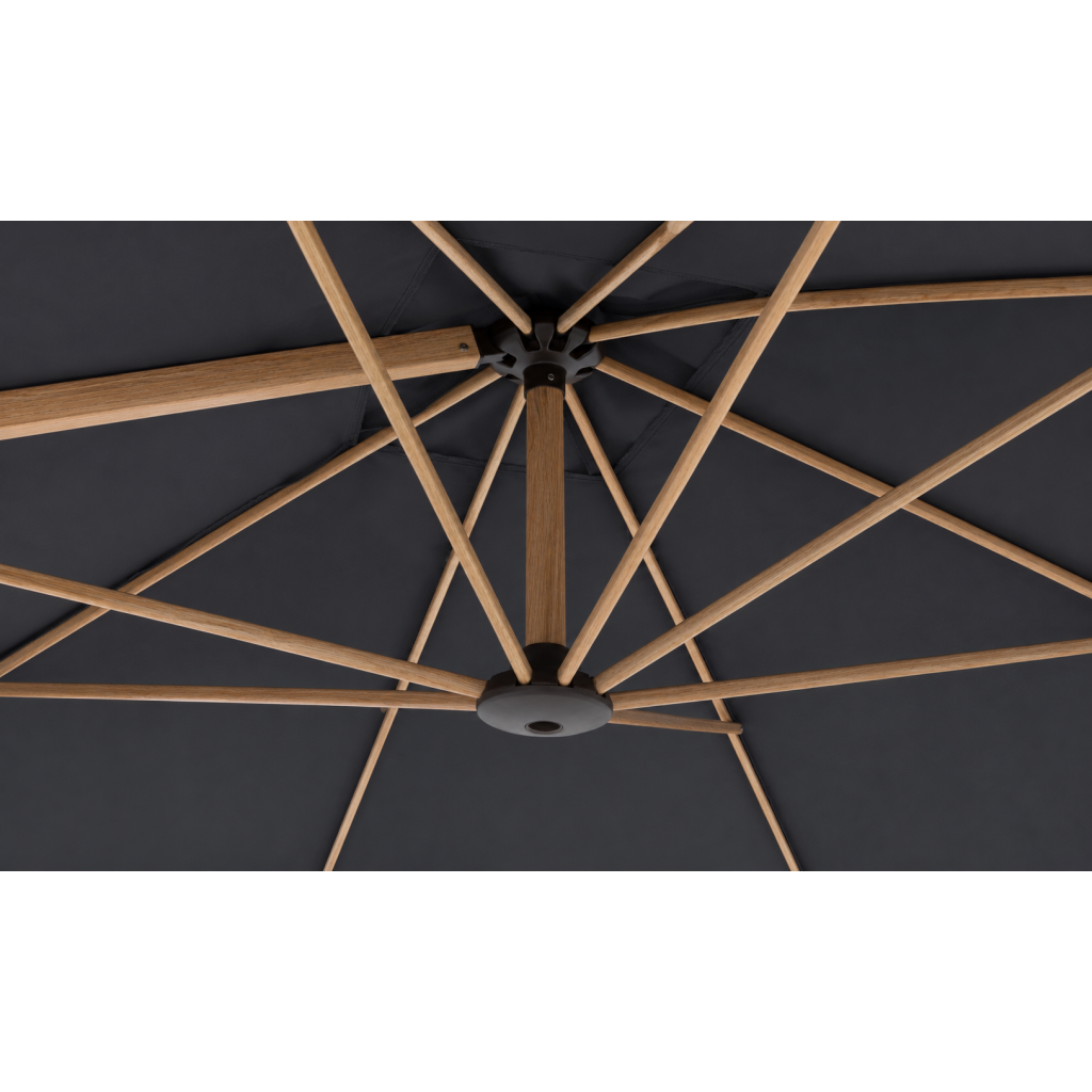 Výkyvný zahradní slunečník ALU WOOD Doppler 300 × 220 cm v antracitovém provedení